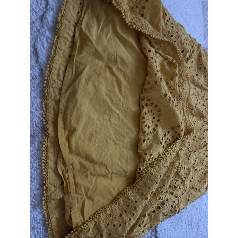 Chico's Mustard Yellow Eyelet Tiered Dress V-Neck 3/4 Sleeve Pockets Size 0 S - Picture 6 of 6